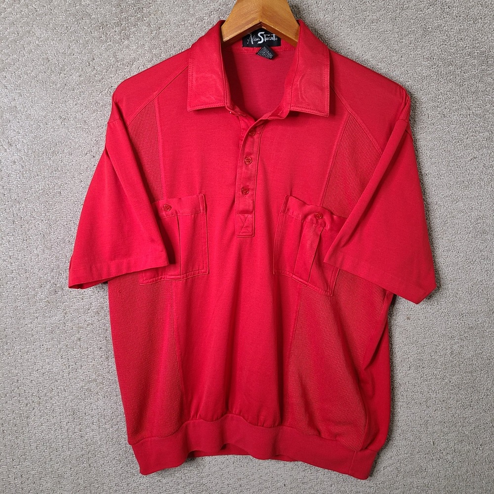 Alan Stuart Shirt Mens Large Red Polo Short Sleeve Banded Bottom Cotton Casual